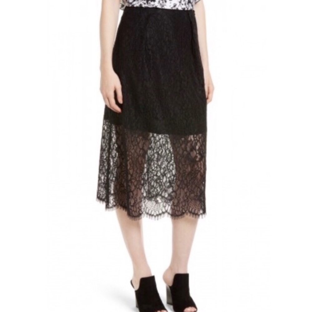NWT Lewit Black Lace Midi Skirt 16 Scalloped Hem
